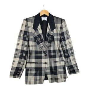 Kasper ASL Plaid Blazer Jacket size 6 Black/Cream